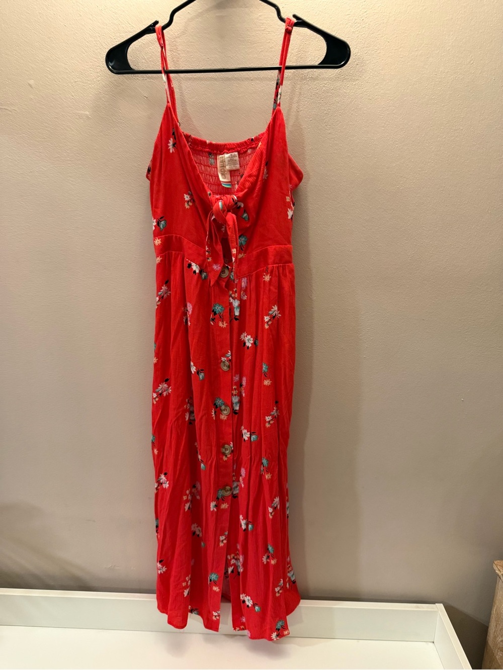 Mimi Chica Red Floral Tie-Front Maxi Dress